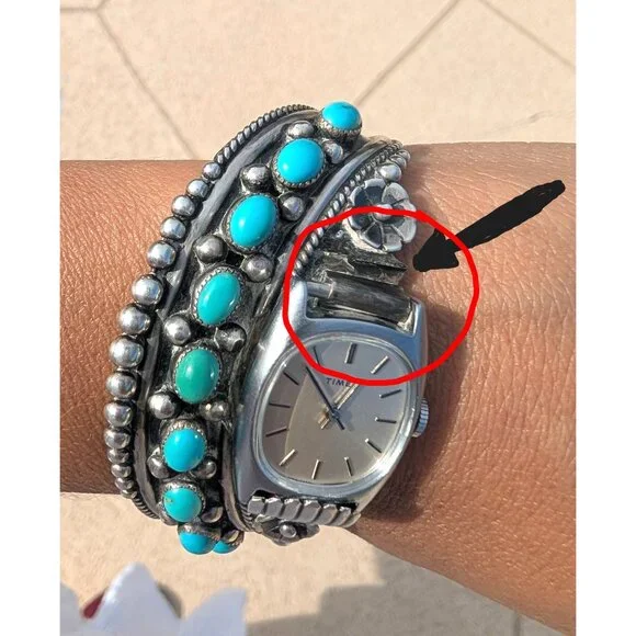 Navajo Sterling Silver & Turquoise Watch Bracelet E. Anderson Non Working 49.5g - Picture 5 of 12